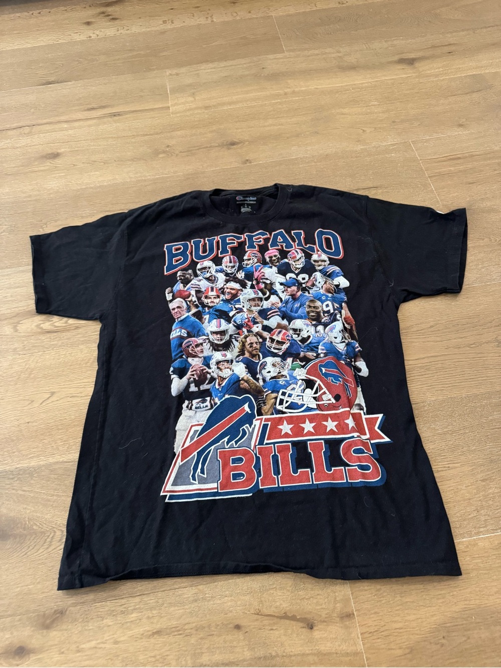 Champion Buffalo Bills Black Graphic Team T-Shirt with Red & Blue Accents